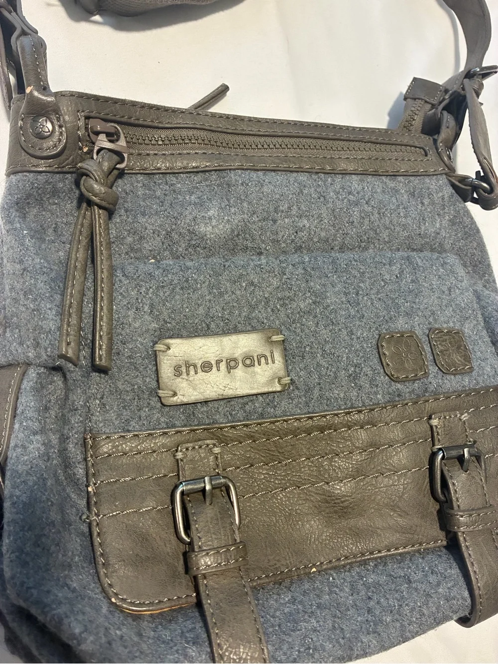 Sherpani Gray and Brown Messenger Crossbody Bag
